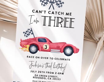 Red Race Car 3rd Birthday Invitation: Vintage Style, Editable Template (5x7 inches, Digital Download