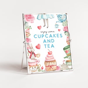 Alice in Wonderland Birthday party sign - Any Age - Tea party - Birthday Girl - Editable table sign - mad hatter -Template INSTANT DOWNLOAD