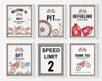 Letreros para fiestas de motocross: Parada en boxes, gasolinera (descarga digital)