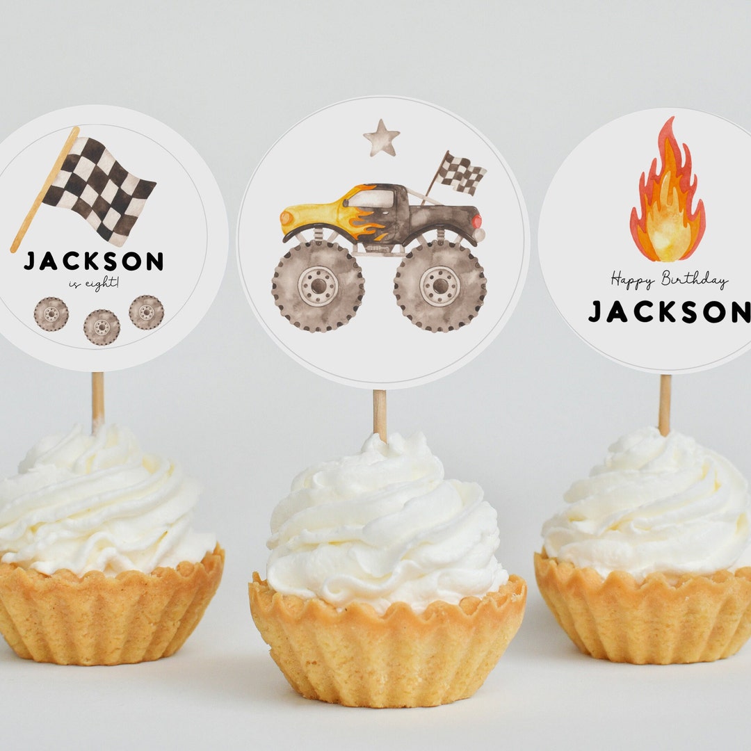 Monster Truck Cupcake Toppers, Any Age, Editable, Minimalist, Party ...
