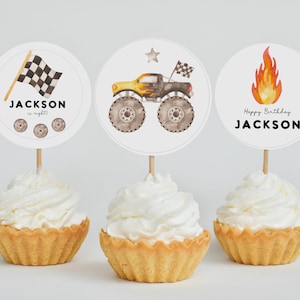 Monster Truck Cupcake toppers,  Any Age, Editable, minimalist, Party Favors, DIY kids birthday, template, printable, INSTANT DOWNLOAD