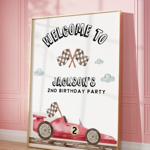 Race Car birthday Welcome sign, TWO FAST birthday, Car birthday, second birthday, vintage car, 2nd birthday boy invite, editable,  printable