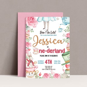 Editable Alice in Wonderland Party invitation - ONEderland invitation - Tea party - Girl Invitations - Editable Template, INSTANT DOWNLOAD
