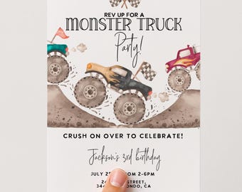 Invito di compleanno a tema Monster Truck / Invito per festa modificabile / Compleanno per bambino di qualsiasi età / Modello / Download immediato / Download digitale stampabile
