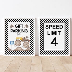 Monster Truck party sign, gift parking sign, speed limit sign, Monster truck birthday, truck boy birthday favor sign printable template