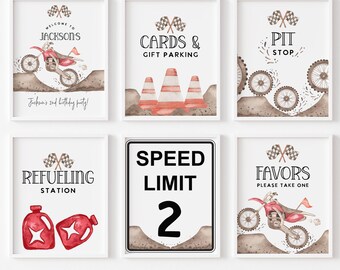 Dirt Bike Birthday Party Signs: Red Motocross Theme (Printable)