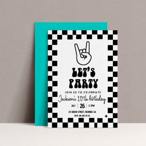 Let&#39;s party birthday invitation, any age rad birthday, for boy, boy birthday invite, rock and roll invitation, for kids, template, printable