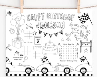 Personalized Race Car Coloring Activity Mat (PDF)