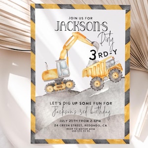 Construction 3rd Birthday Invitation: Dirty 3rd-y party, Digger Truck Party, Editable Template (Digital Download)