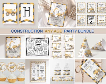 Editable Construction birthday party bundle, any age, construction party decor, digger party, dump truck, Truck birthday, outdoor birthday