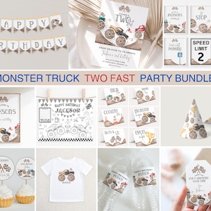 Editable TWO FAST Monster truck party bundle, Monster truck party, 2nd birthday, Monster Jam, Monster truck decor, party signs, download