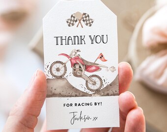 Dirt Bike Birthday Favor Tags: Red Race Bike Party, gift card (Printable)