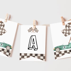 Race Car Birthday bunting banner, any age, Growing up TWO fast, Modern boy birthday, Green Race, Editable birthday template, NSTANT DOWNLOAD