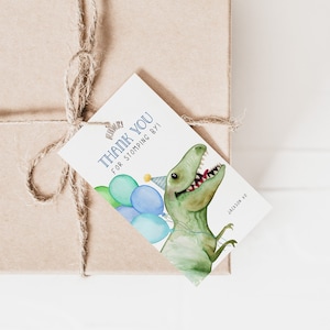 Dinosaur birthday thank you tag, Dino Favor tag, Dino party, Dino gift tags, Dinosaur party decor,  boy birthday, Editable, invite template