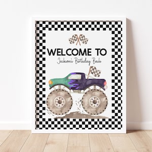 Monster Truck welcome sign, welcome party sign, Monster truck birthday, monster truck decor, truck party boy birthday template, printable