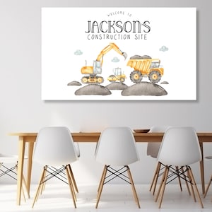 Fondo de cumpleaños de construcción Banner de Constructino, cartel de cumpleaños de niño Cartel de bienvenida de signo de construcción, cartel de bienvenida, camión volquete editable
