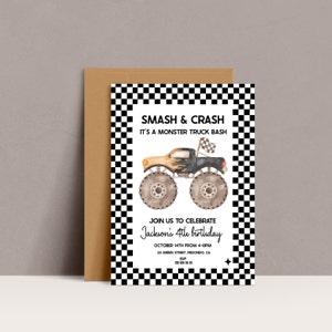 Monster Truck Birthday invitation, Any Age, Monster truck bash, Monster Jam Monster Truck Invite, boy birthday, Editable template, printable