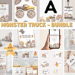 Monster Truck Birthday invitation, Any Age, Bundle,  Monster Truck Bash Invite, DIY birthday, Editable template, printable, INSTANT DOWNLOAD
