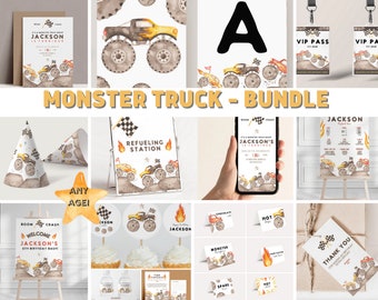 Monster Truck Birthday Invitation Bundle: Editable Template (Digital Download)