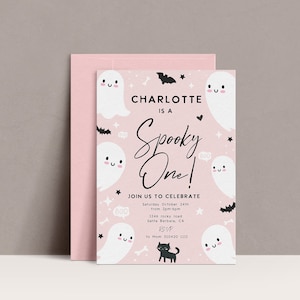 Spooky ONE Halloween Invitation, Pink halloween birthday, 1st birthday, cute ghost invite, spooky halloween, halloween party, Editable