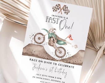 Dirt Bike 1st Birthday Invitation: "Fast One" Theme (Printable)