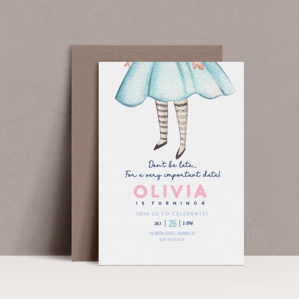 Alice in Wonderland Birthday invitation - Any Age - Tea party - Birthday Girl - Editable Birthday invite - Digital Template INSTANT DOWNLOAD