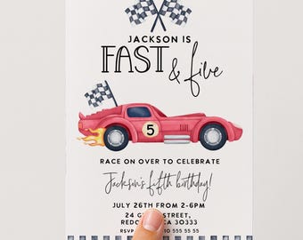Invito per il quinto compleanno a tema auto da corsa, invito per la festa Fast and Five (download digitale)