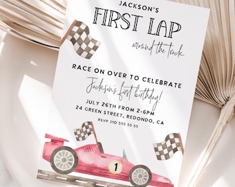 Race Car 1st Birthday Invitation: First Lap, Editable (Digital Download)