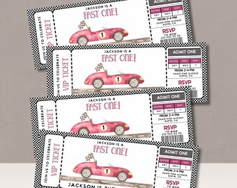Race Car First Birthday Ticket Invitation: "Fast One" Theme (Printable Template)