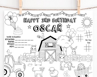 Personalized Farm Birthday Coloring Page: Animal Activity Mat (PDF)