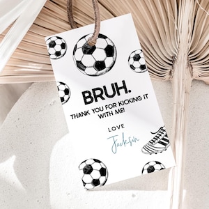 Étiquette modifiable de remerciement de football, étiquette de cadeau de football, étiquette de faveur d'anniversaire de Bruh, thème du sport, anniversaire de football, fête de football, fête de sport imprimable