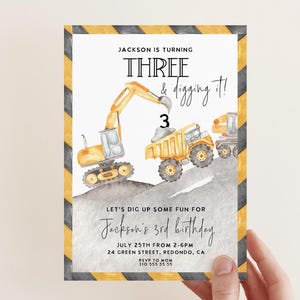 Invito di compleanno modificabile a tema costruzione, per qualsiasi età, invito a tema costruzione, festa con camion, festa Diggin' It, invito per escavatore, modello stampabile