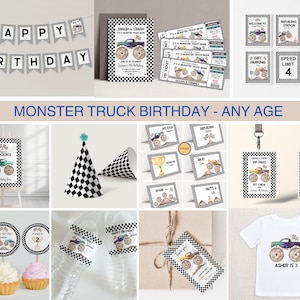 Monster Truck party bundle, Monster Truck Birthday Invitation, Monster Jam,  monster truck decor, truck party boy invite template, printable
