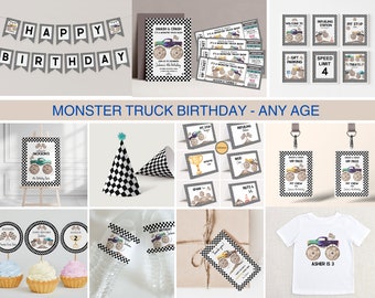 Monster Truck party bundle, Monster Truck Birthday Invitation, Monster Jam,  monster truck decor, truck party boy invite template, printable