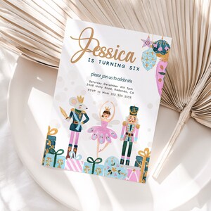 Convite de aniversário editável do quebra-nozes - convite de aniversário da fada da ameixa doce - modelo de download - DOWNLOAD INSTANTÂNEO