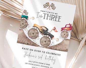 Monster Truck 3rd Birthday Invitation, Can&#39;t Catch me, Monster truck birthday invite, Monster Jam party, Monster truck party, Editable