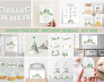 Tractor Birthday invitation bundle, Green Tractor bundle, Boy 1st Birthday Invite, 2nd birthday, any age boy birthday party Instant download