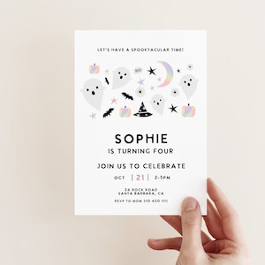 Pink Halloween Birthday Invitation, any age, Modern Halloween Party, cute halloween Invitation, Spooktacular, spooky birthday,  Printable