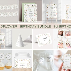 Wildflower Birthday Bundle, 1st birthday, wildflower invitation, Wildflower Bundle, Wild Flower party decor, Wild one birthday, Editable