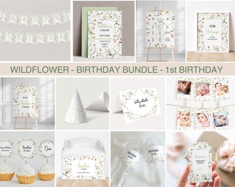 Wildflower 1st Birthday Party Bundle: Editable Decor (Digital Download)