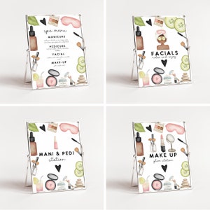 Spa birthday Sign Bundle, spa menu girl birthday slumber party, facials, makeup party girl, mani pedi, glam party for girls INSTANT DOWNLOAD