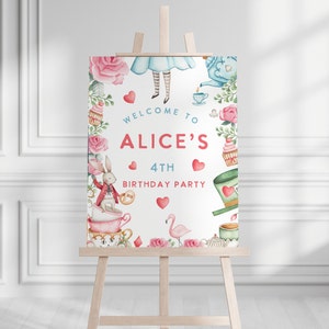 Editable Alice in Wonderland Welcome Sign - any age - ONEderland invitation - Tea party - Girl Invitations - Welcome poster INSTANT DOWNLOAD