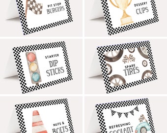 Race Car Birthday Food Tent Labels: Pit Stop Theme (Digital Download)