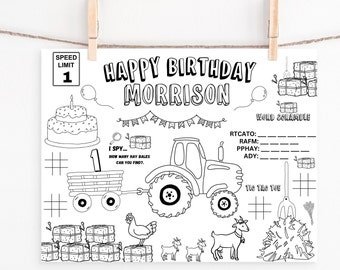 Tractor activity coloring mat, Tractor Birthday coloring page, Tractor Birthday, Any age, 1st birthday, second birthday boy birthday party