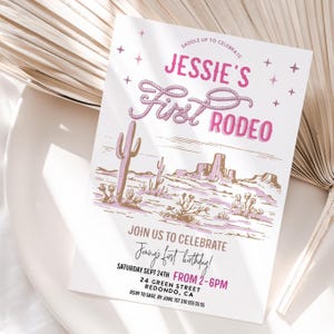 My First Rodeo invitation, 1st birthday, Girl Birthday invitation, Wild west, Cowgirl invitation, First Rodeo birthday party, pink, Editable