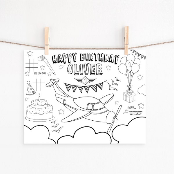 Airplane Birthday Activity placemat, coloring mat, activity mat, How time flies  Any Age invite, Birthday Boy, customize mat,  printable