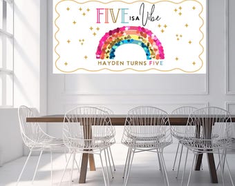 Rainbow 5th birthday Backdrop, Editable Five is a vibe banner (Digital Download Template)
