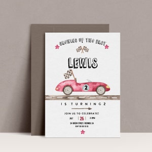 Race Car Birthday Invitation, Growing up TWO fast, red race car, Modern boy birthday, Race car invite, Editable template, INSTANT DOWNLOAD