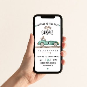 Race Car Birthday Invitation mobile, Race car Evite, TWO fast, second, Race car invite, iphone, Editable birthday template, INSTANT DOWNLOAD