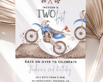 TWO FAST Dirt Bike 2nd Birthday Invitation Template, motocross party, corjl instant download (Printable)